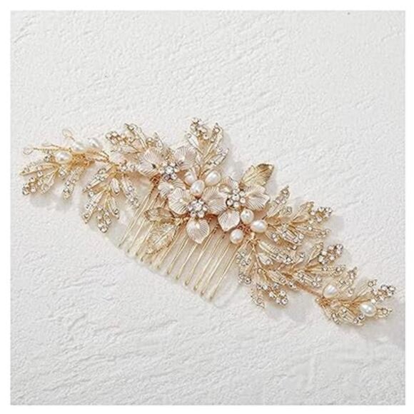 Handmade Wedding Hair Comb Clip Rhinestone Bridal Hair Comb Piece, Gold - Picture 7 of 7